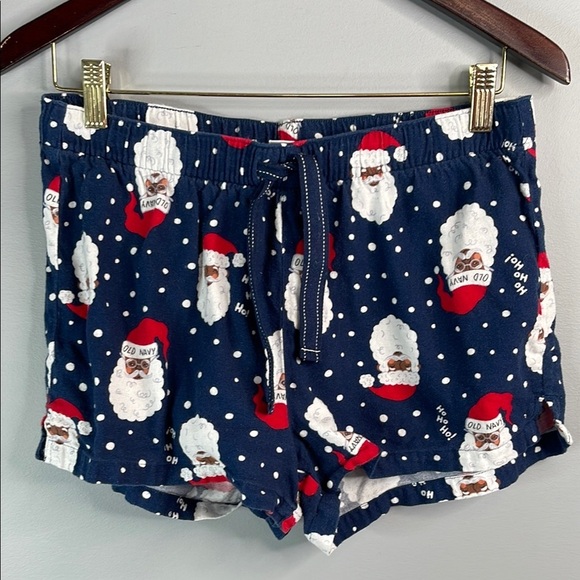 Old Navy Santa Print Flannel Boxer PJ Shorts Navy Red Blue Elastic Drawstring M - Picture 11 of 11